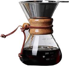 Cafetière à Filtre Double Couche avec Bec En V et Manchon en Bois