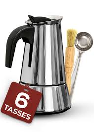 Cafetière Italienne 6 Tasses avec Brosse de Nettoyage