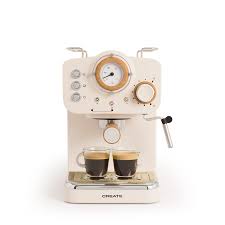 Cafetière Expresso Thera Retro - Blanc Cassé et Bois